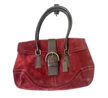 EUC Vintage Coach Hampton Deep Red Suede Buckle Top Handles Satchel Shoulder Bag