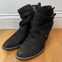 Black Merton Suede Boots 7M Ankle Block Heel Buckle
