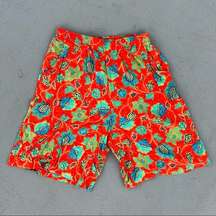 Vintage bold tropical floral high rise elastic waist lounge shorts with pockets