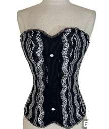 Fredericks of Hollywood black bustier, womens 34/med black white lace corset top