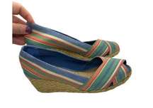 Ralph Lauren Sandals Striped Espadrille Wedge Size 7.5 Resort Vacation