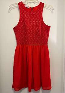 Red Eyelet Chiffon Skater Sleeveless Dress - Size Medium