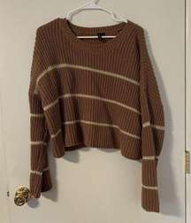 moon & madison Womens Sweater sz M Brown Striped Tight Knit Hem Crew Pullover