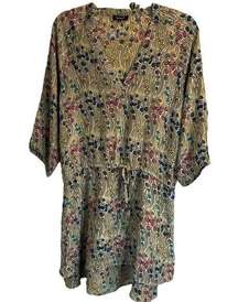 Tolani silk dress drawstring waist v‎ neck small lined bottom ruffle