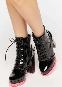 patent lace-up boots / booties - hot pink & black colorblock