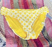 NWT JCPenny Yellow White Basket Weave Print Bikini Bottom size Medium