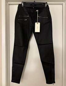 NWT Harper (Francesca’s) Coated Black Skinny Jeans, zip pockets, ankle zip 10/30