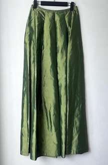 Vintage 90s  by Linda Bernell Green Pleated Taffeta Maxi Skirt 7/8