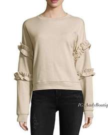 NWT For The Republic  Sweatshirt Beige French Terry Ruffled Sleeve Size S $58