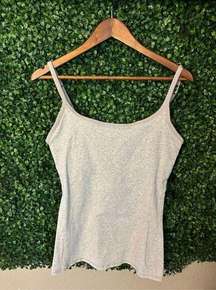 Pact Tank Top Womens Medium Gray Stretch Built In Bra Adjustable Spaghetti Strap