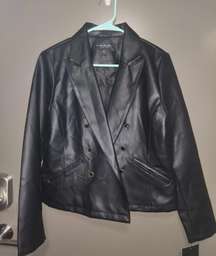 Andrew Marc Faux Leather Black Button Jacket Womens Sz M NWT