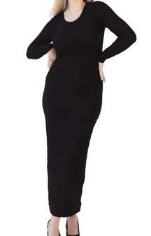 Klassy Network Crew Neck Long Sleeve Ribbed Maxi Dress Black Size Medium