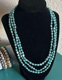 Endless Infinity 63” Strand Dyed Vibrant Sky Blue Freshwater Rice Pearl Necklace