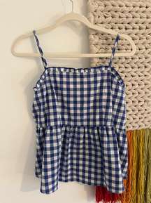 Blue Checkered Peplum Tank