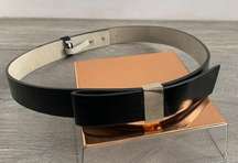White House Black Market Black Patent Leather Belt with Bow Size M