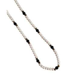 Vintage Glass Pearls and Onyx Strand Necklace