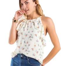 Women's Jun & Ivy Cream Floral Ruffle Spaghetti Strap Blouse Size Small #2919