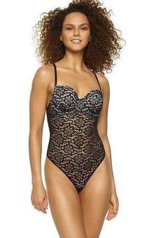 Jezebel Bodysuit Women's Size L Molly Lace Contour in Black Built in Cups