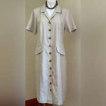 Kathie Lee Shirt Vintage Beige Wooden Buttons Front Short Sleeves Collard SZ 16W