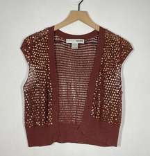 VTG 90s Necessary Objects Crop Shrug Women's Size Medium Brown 100% Silk Sequin