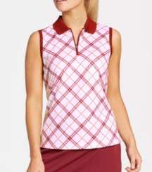 Lady Hagen Clubhouse Polo Sleeveless Polo Golf Top Plaid Pink NWT