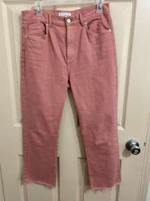 Pink/Salmon High Waist Straight Crop Jeans Raw Hem