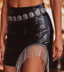 Black Rhinestone Fringe Mini Skirt