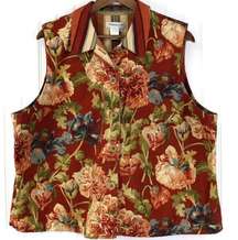 Coldwater Creek Plus Size 2X Floral Vest Twill Cotton Coastal Cottagecore Spring