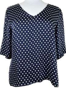 Coco Bianco XL Navy Blue Top with White Polka Dots & High Low Ducktail B…