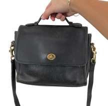 Vintage Coach Black Leather Court Bag 9870