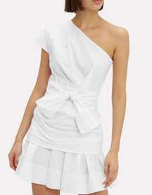 One Shoulder Cotton Poplin White Dress