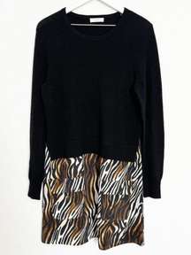 Equipment Cashmere Silk Animal Print Zebra Dress Knit Sweater Top Mob Size Large