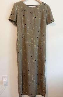 NY&CO Womens Dress Vintage Size 14 Floral Maxi Sage Green Whimsigoth Y2K 90s