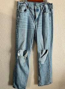 American Eagle Womens 90s Straight Distressed Light Wash Denim Jean High Rise 14