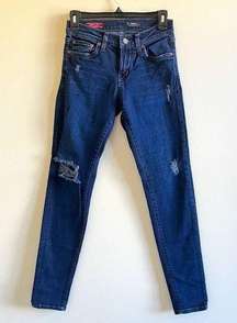 Red Engine Women's Scorcher Skinny‎ Jeans Size 26 Dark Wash Mid Rise Distressed