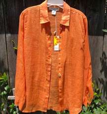 NWT C&C California Tangerine Orange Linen Button Down Ling Sleeve Shirt S