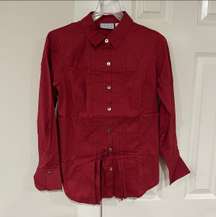 Women’s Size 2 Red  Button Down Pleated Tuxedo Blouse