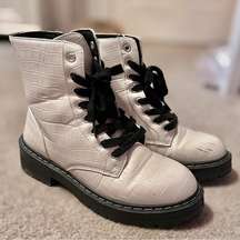 Women’s White Crocodile Leather Combat Boots