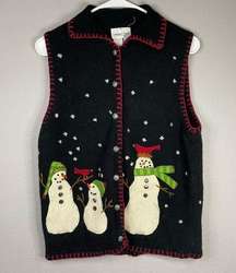 Coldwater Creek Snowman Sweater Vest S Knit VTG 90s Button Front Wool Unisex