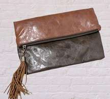 Shiraleah brown two tone leather clutch tassel western chic