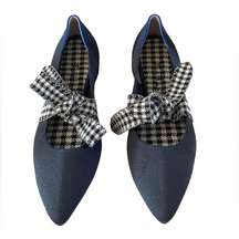 Rothy’s charcoal blu gingham black& white bow detail pointed flats 9.5 gorgeous