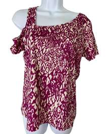 n:Philanthropy Sylvester Animal Print One Side Off Shoulder Top SZ S Purple