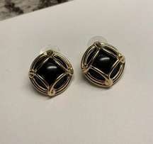 Signed Joan Rivers Pierced Earrings Gold Tone / Black Stud