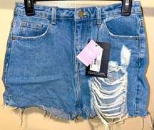 Pretty Little Thing Vintage Wash Distressed Denim Mom Shorts size 8 US
