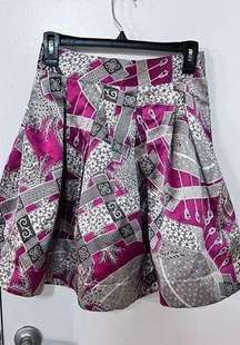 Zac Posen Womens Floral Print Fully Lined Pleated A-Line Skirt Black Pink Size 4