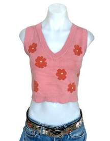 Daisy Crop Knit Sweater Vest XS Retro Twee Peachy Pink Full Tilt Soft Preppy