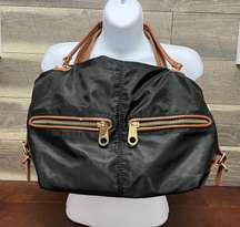 Black Slouchy Shoulder Bag with Tan Removable Shoulder Strap