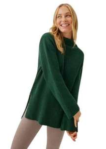 Pact Fisherman Sweater Long Sleeve Knit Pullover Organic Cotton Green Medium