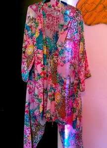 Josie Natori Beautiful Short Kimono Robe And Pants Set Size Small  And Medium