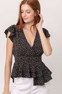 Floral Print Ruffled Peplum Top